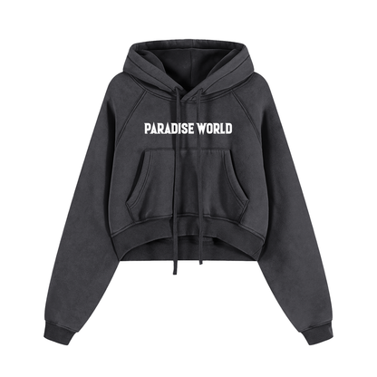 Paradise World Snow Washed Cropped Hoodie